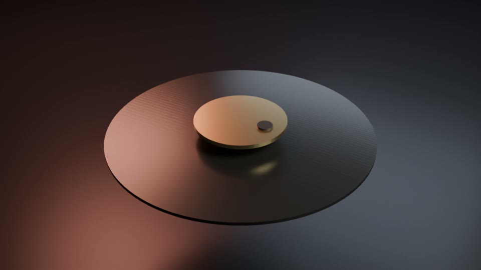 Vinyl record with a gold label, rendered in 3D